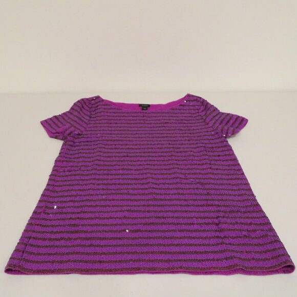 Women XXS Purple Sequins T-Shirt Top J.Crew Short Sleeve Crew Neck Sparkly Fun - Picture 8 of 11